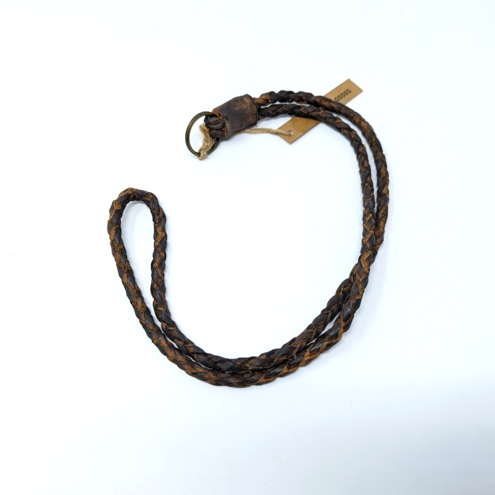 Leather long keychain - brown braided